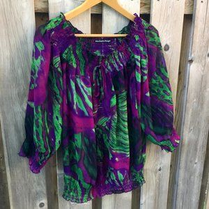 Madison Paige purple green sheer popover blouse - size L
